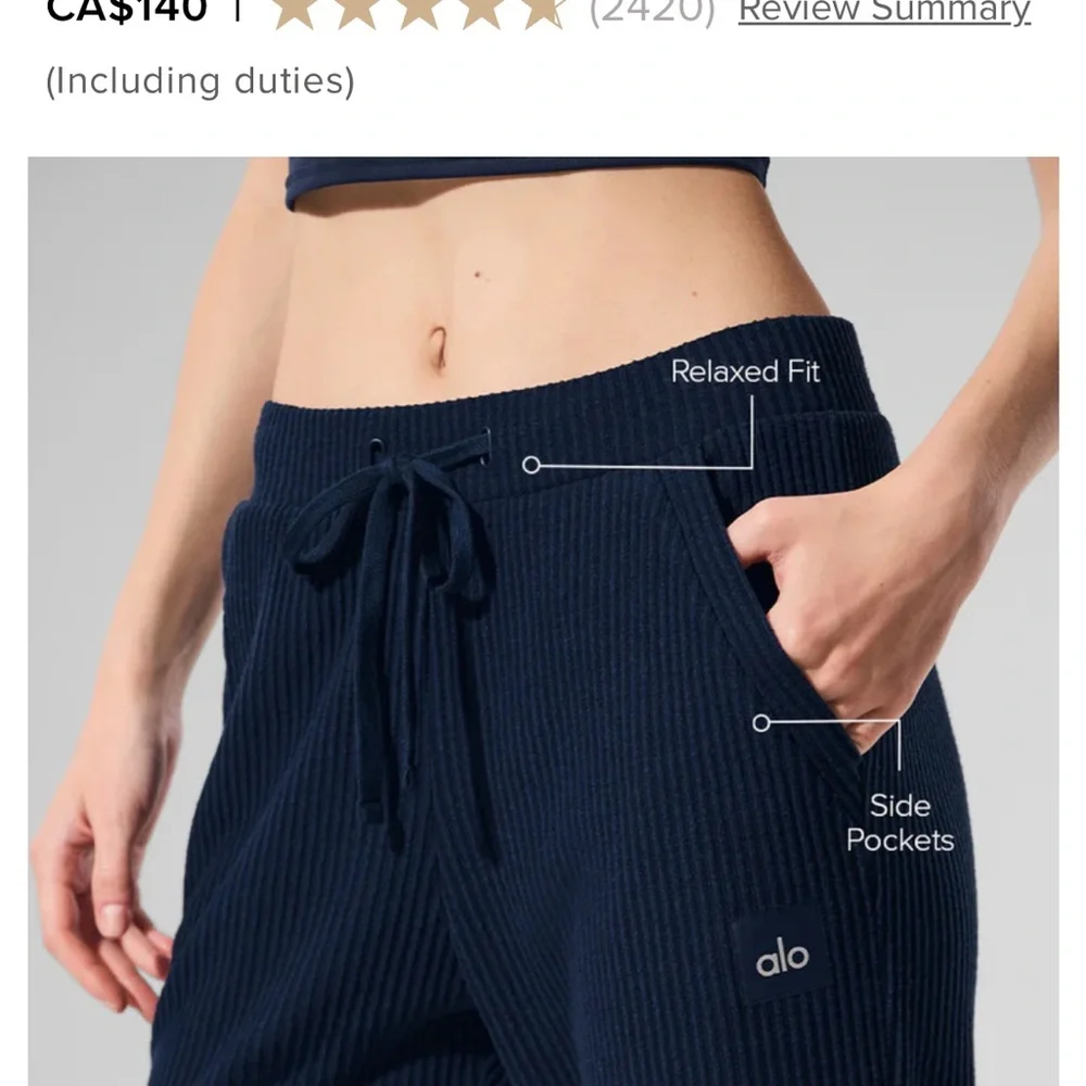 Alo Muse Deep Blue Ribbed Hoodie/Sweat Set - Picture 5 of 10